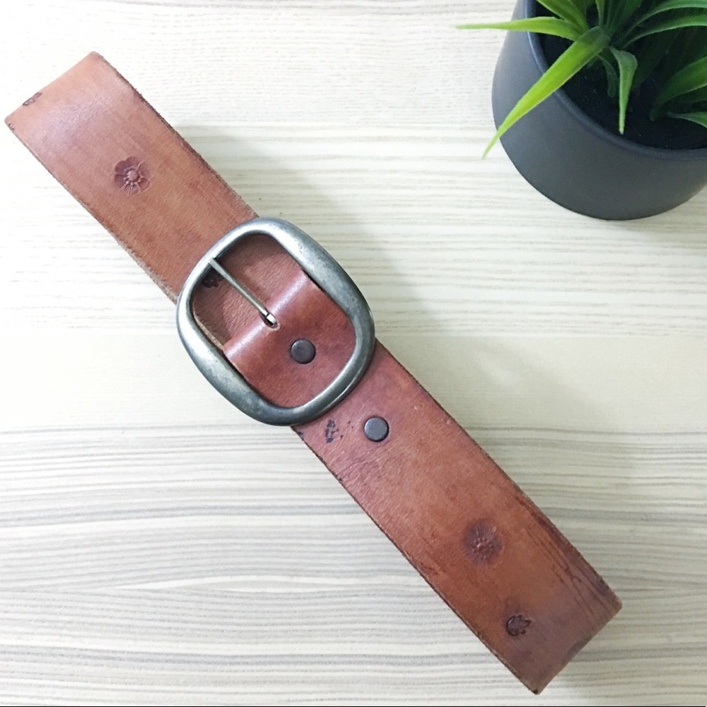Vintage Boho Leather Hand Stamped Belt